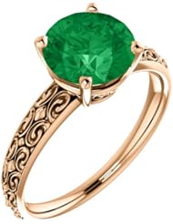 14K Rose Gold 8.00mm Round Cut Chatham Created Emerald Ring -- LIFETIME WARRANTY