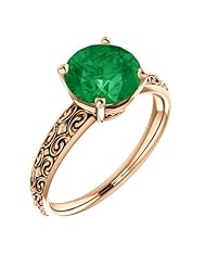 18K Rose Gold 8.00mm Round Cut Chatham Created Emerald Ring -- LIFETIME WARRANTY