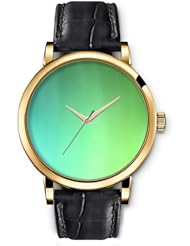 SPRAWL Aanalog Fashion Series Gold Ladies Watches of Genuine Black Leather Strap,Unique Wrist Watch for Women Girls Designed with Set of green