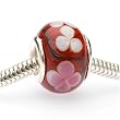 Murano Style Glass Lampwork Bead Fits Pandora Ruby Red W/Flowers 14mm (1)