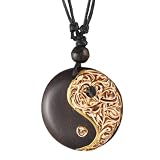 ISLAND PIERCINGS Halskette Anhänger aus Holz Ying Yang Handarbeit längenverstellbar N226