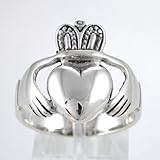 Irish Friendship & Love Celtic Claddagh Band Ring in Sterling Silver in Sizes 10, 11, 12, 13, 14 and 15, #8931