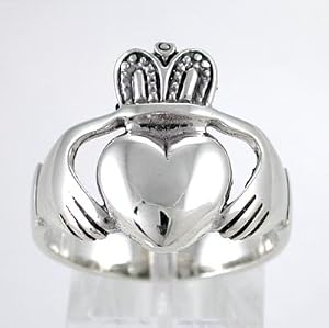 Irish Friendship & Love Celtic Claddagh Band Ring in Sterling Silver in Sizes 10, 11, 12, 13, 14 and 15, #8931