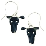 Black Greyhound Dog Enamel & Sterling Silver Dangle Earrings