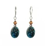 Earrings - E335 - Genuine Chrysocolla Gemstone and Crystal ~ Oval