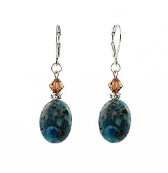 Earrings - E335 - Genuine Chrysocolla Gemstone and Crystal ~ Oval