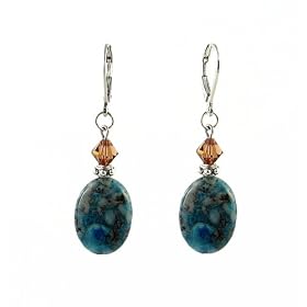Earrings - Genuine Chrysocolla Gemstone and Crystal ~ Oval (SPE9) by 