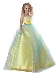 Girls Floor Length Sequined Crystals Beaded Lace Glittering Crystal Organza   Ball Gown Flower-Girl Dress/Pageant Dress 