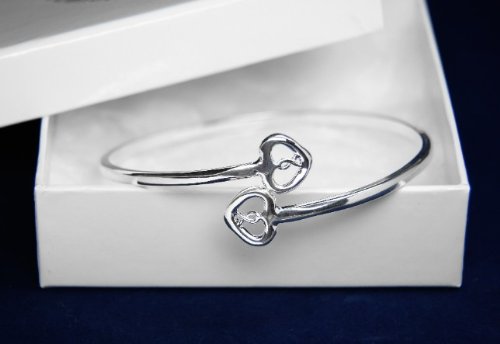 Silver Ribbon Bracelet-Tiffany Two Hearts & Ribbon Bangle (18 Bracelets)