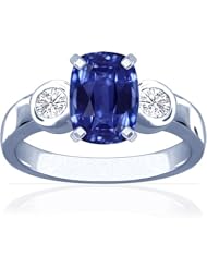 14K White Gold Cushion Cut Blue Sapphire Three Stone Ring