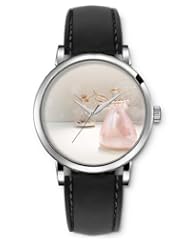 SPRAWL Aanalog Fashion Series Silver Ladies Watches of Genuine Black Leather Strap,Unique Wrist Watch for Women Girls Designed with Lindos bottles angels