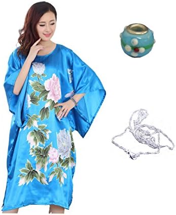 JTC Women's Kimono Robe Silk Dress Pajama Sleepwear 8 Colors (Blue-1)