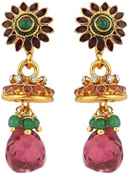 Rajwada Arts Women's Traditional Jhumki With And Ruby Stone Green,Pink
