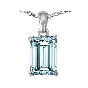 1.50 cttw Genuine 8x6 Emerald Cut Aquamarine Pendant in 14k White Gold by