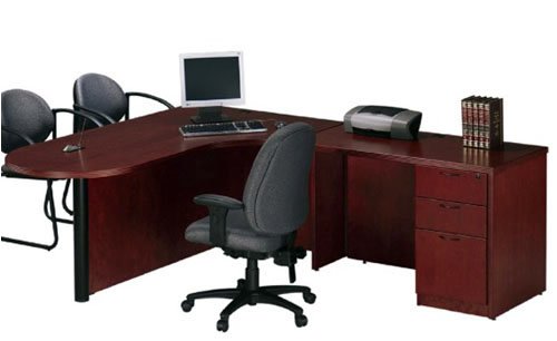 Buy Desk – Bullet L-Shaped Workstation by OfficeSource- Cherry Wood Veneer Set (Package E9)
