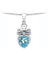 Original Star K (tm) Love Angel Pendant with 10mm Simulated Aquamarine Heart in .925 Sterling Silver