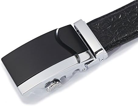 Evanno Black Calfskin Leather Men's Belt Alligator Texture with Sliding Buckle (Size:XXXL(44--47 Inches Waist), Black)