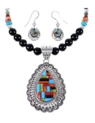 Multicolor Silver Pendant Necklace Earrings Jewelry Set FX26384