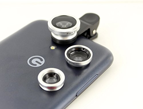 Logic Universal 3 in 1 Cell Phone Camera Lens Kit - Fish Eye Lens / 2 in 1 Macro Lens &amp; Wide Angle Lens / Universal Clip (Silver)
