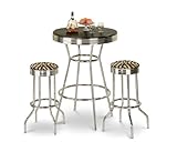 Chrome Bar Table & 2 Chrome Finish Zebra Brown Faux Fur Fabric Seat Barstoo ....