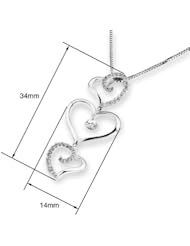 18K White Gold Linear Triple Hearts Diamond Accents Pendant W/ Sterling Silver Chain Necklace (3/10 cttw, G-H Color, VS2-SI1 Clarity), 16"