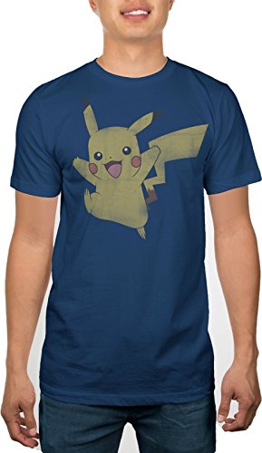 Pokemon Pikachu Pika Jump Mens Distressed Navy T-shirt