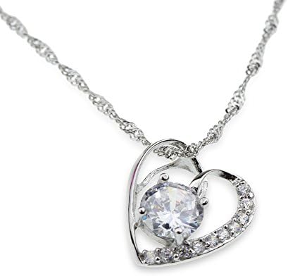 Necklace for Girlfriend Sterling Silver - Best Gift for Valentine's Mothers Day - Heart Crystal Pendant Clear