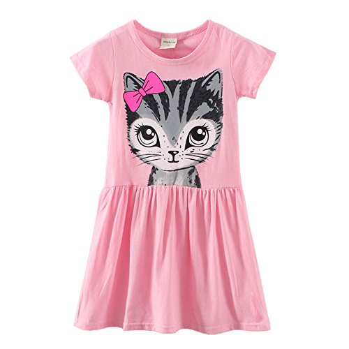 LittleSpring Little Girls' Dresses Summer Cat Printing