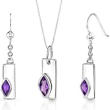 Art Deco 1.00 carats Marquise Shape Sterling Silver Amethyst Pendant Earrings Set