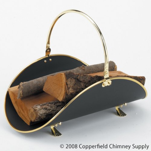 Woodfield Black with Brass Trim 21 Wood Basket for Fireplace