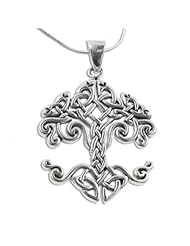 Large Celtic Knot Tree of Life Sterling Silver Pendant 18" Chain Necklace