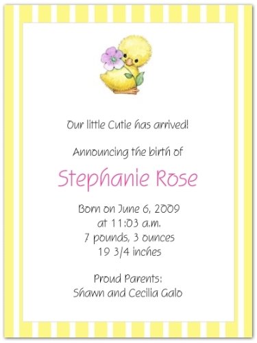 Yellow Ducky Birth Announcements - Set of 20