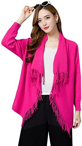 Viottis Women's Open Front Tassel Hem Shwal Wrap Cardigan Sweater Cape Cloak