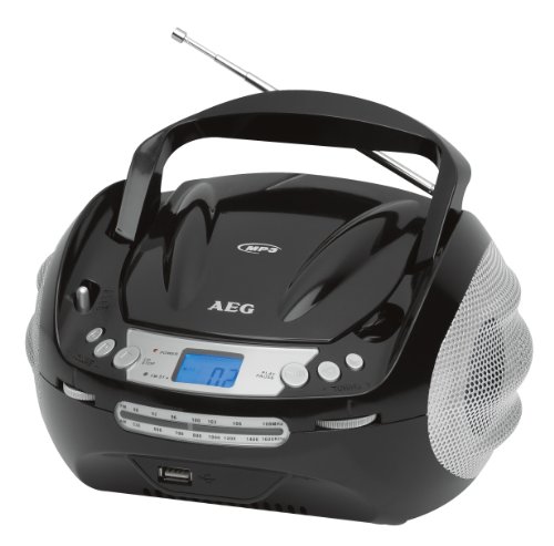 AEG SR-4346  Stereoradio (UKW/MW-Stereo, CD/MP3-Player, Kartenslot, Kassette, AUX-IN, USB) schwarz/silber