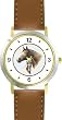 Stallion and Colt in Circle - JP - Horse - WATCHBUDDY&reg; DELUXE TWO-TONE THEME WATCH - Arabic Numbers - Brown Leather Strap-Size-Large ( Men's Size or Jumbo Women's Size )