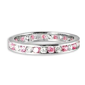 White Gold Plated Sterling Silver Pink & White CZ Eternity Band Ring