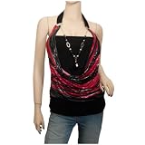 Plus size Glitter print Necklace accented O-ring Top Red