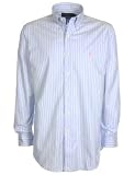 Ralph Lauren - Chemise à rayures fines hommes - Bleu pâle / logo poney rose