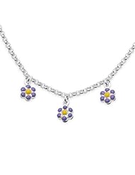 Unicornj Sterling Silver Childrens Necklace with Purple and Yellow Flower Charms