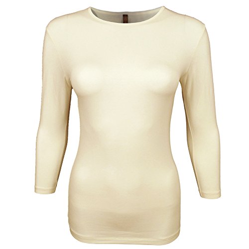 Esteez Womens 3/4 Sleeve Slinky Fitted Layering Crewneck Shirt