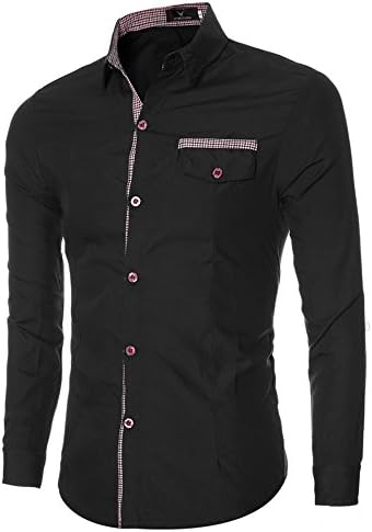 BH Men's Premium Casual Inner Contrast Dress Shirt black M