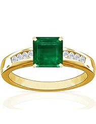 18K Yellow Gold Emerald Cut Emerald Ring With Sidestones
