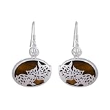 Rhodium Plated Sterling Silver Tiger Eye Leopard Wire Earrings