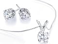 Diamond Solitaire Necklace & Diamond Stud Earrings Set 1/2 Carat (ctw) in 14K White Gold