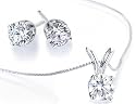 Diamond Solitaire Necklace & Diamond Stud Earrings Set 1/2 Carat (ctw) in 14K White Gold