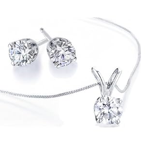 Diamond Solitaire Necklace and Diamond Stud Earrings Set 1 2 Carat (ctw) in... by