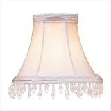 Silk Bell Shaped Chandelier Clip On Lamp Shades - Pewter with Clear Beads - B1487