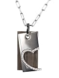 14K White Gold and Ebony Wood Sliding Heart Pendant, Enhanced with Pave Set Diamonds, Set on a 17 Open Link Necklace.