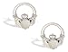14K White Gold Genuine Heart Opal and Diamond Celtic Claddagh Earrings
