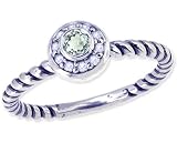 Twisted Sterling Silver Stackable Ring with Round Genuine Gem and Diamond-Aquamarine-in full,half,quarter sizes from 4 to 12_